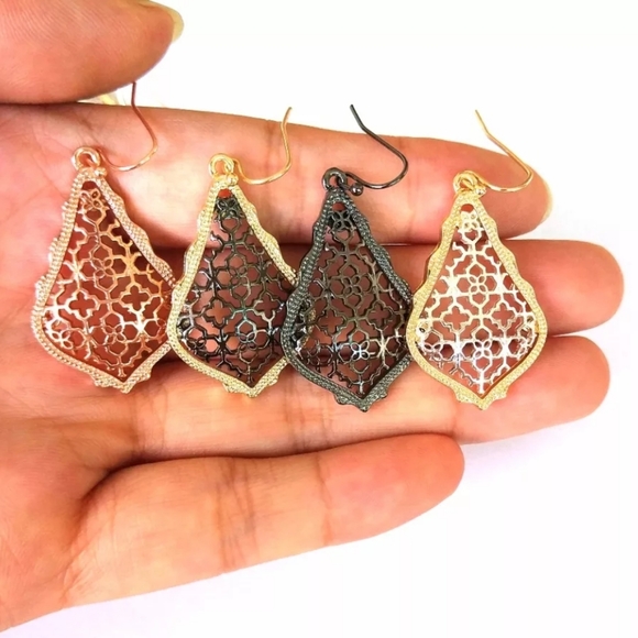 NEW Rose Gold Colored Filigree Drop Dangle Fish Hook Earrings - Picture 7 of 15